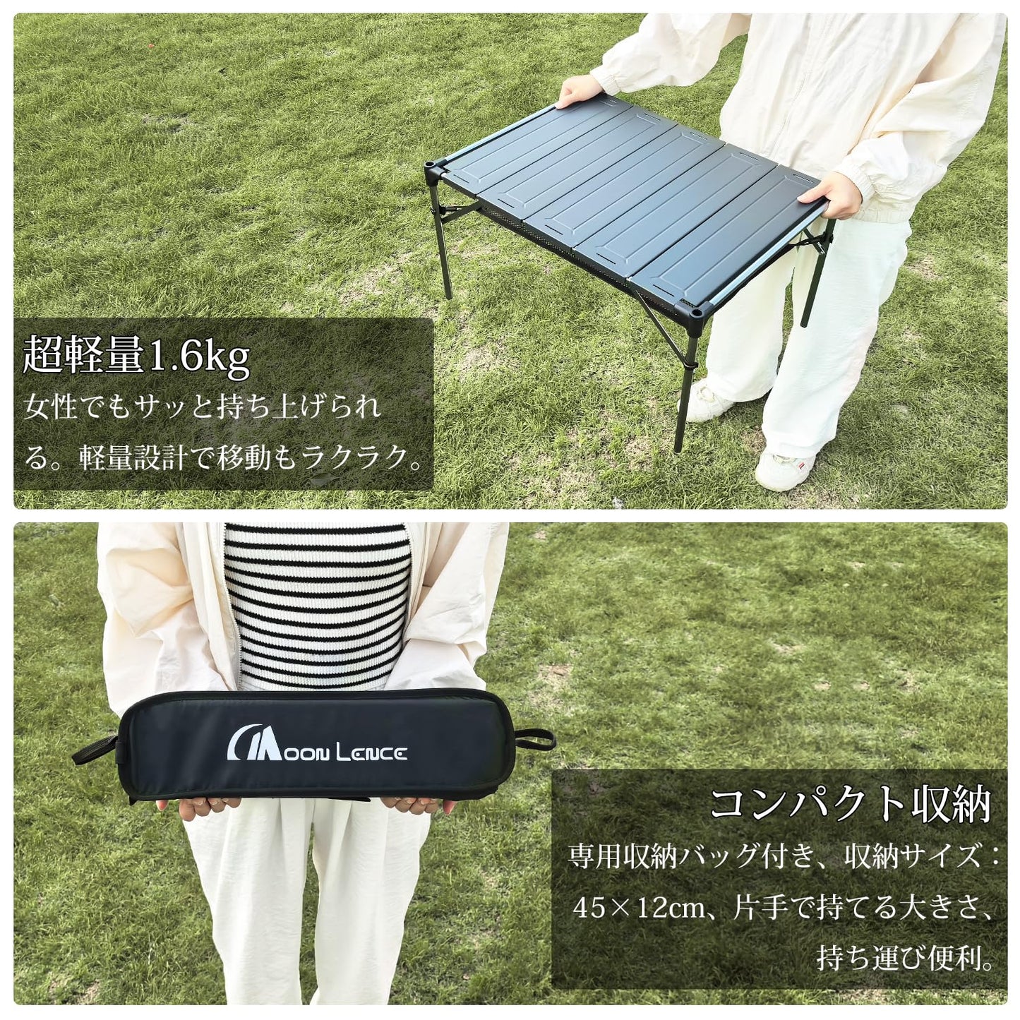 YOYOSTAR 2026 キャンプ テーブル アルミニウム合金 ロールテーブル ランタンハンガー付き アウトドア ハイキング BBQ 折りたたみ式 コ