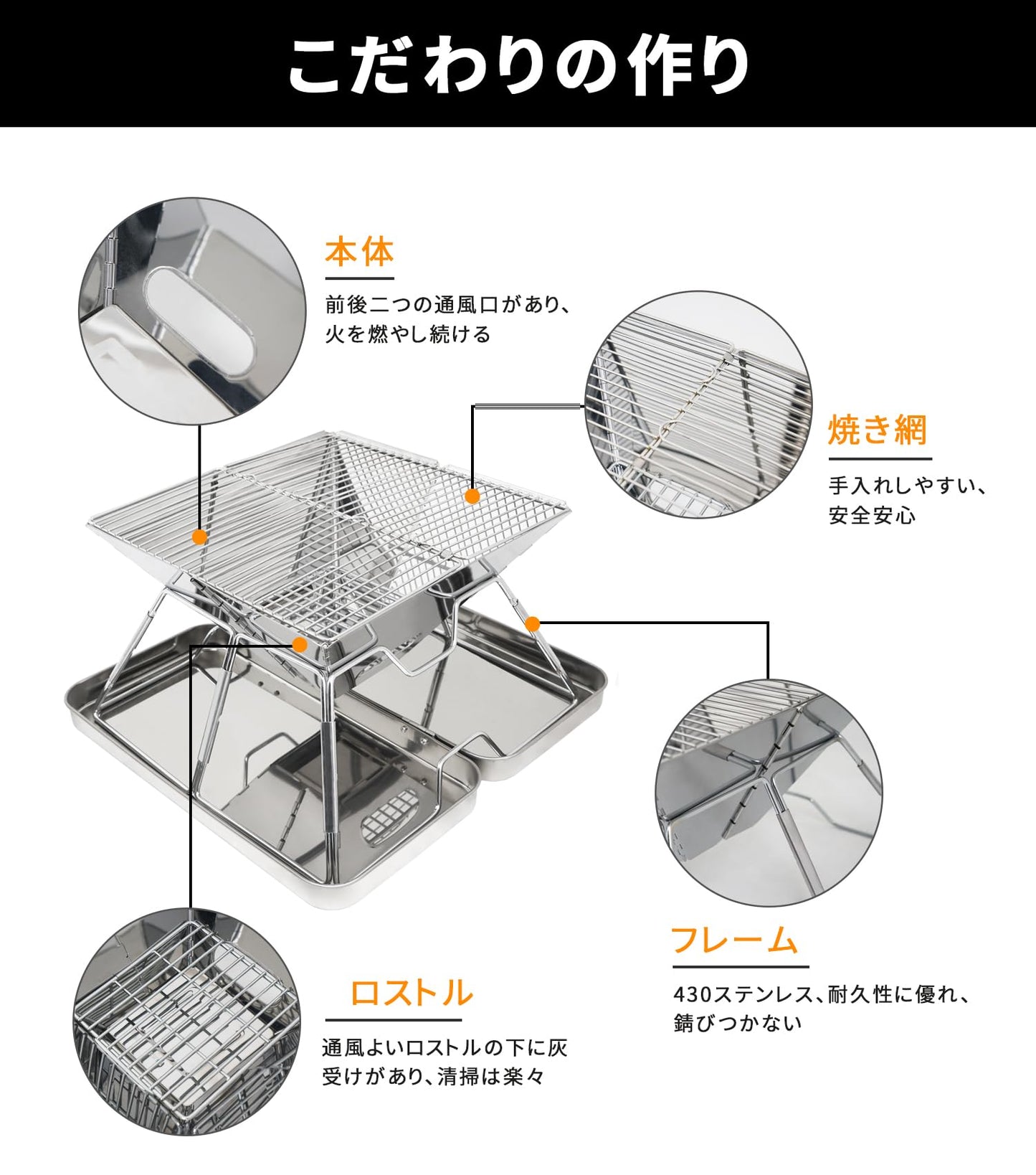 YOYOSTAR 2026 バーベキュー コンロ 焚き火台 折りたたみ ステンレス製 2-4人用 コンパクト 軽量 bbq アウトドア キャンプ 収納ケース付