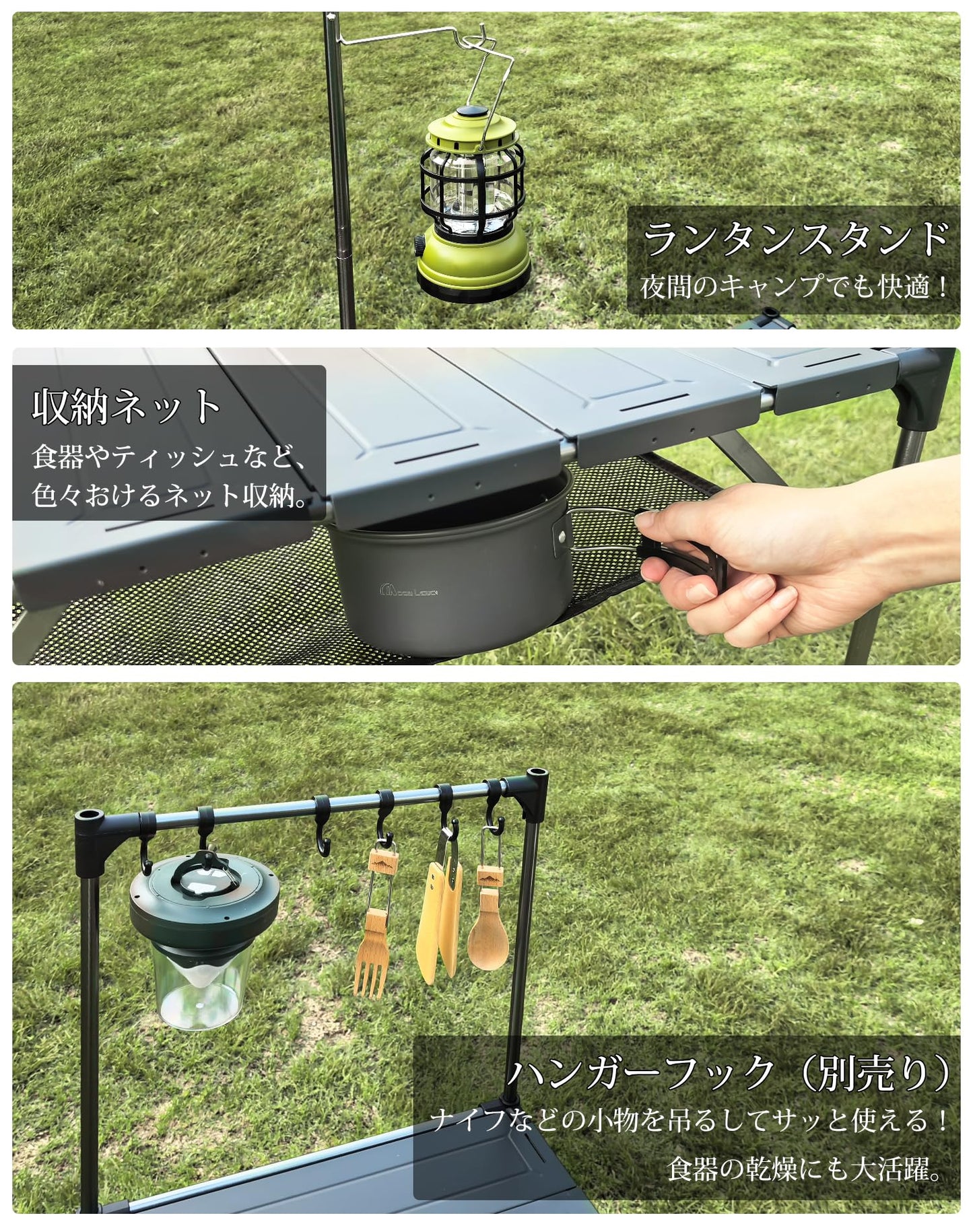 YOYOSTAR 2026 キャンプ テーブル アルミニウム合金 ロールテーブル ランタンハンガー付き アウトドア ハイキング BBQ 折りたたみ式 コ