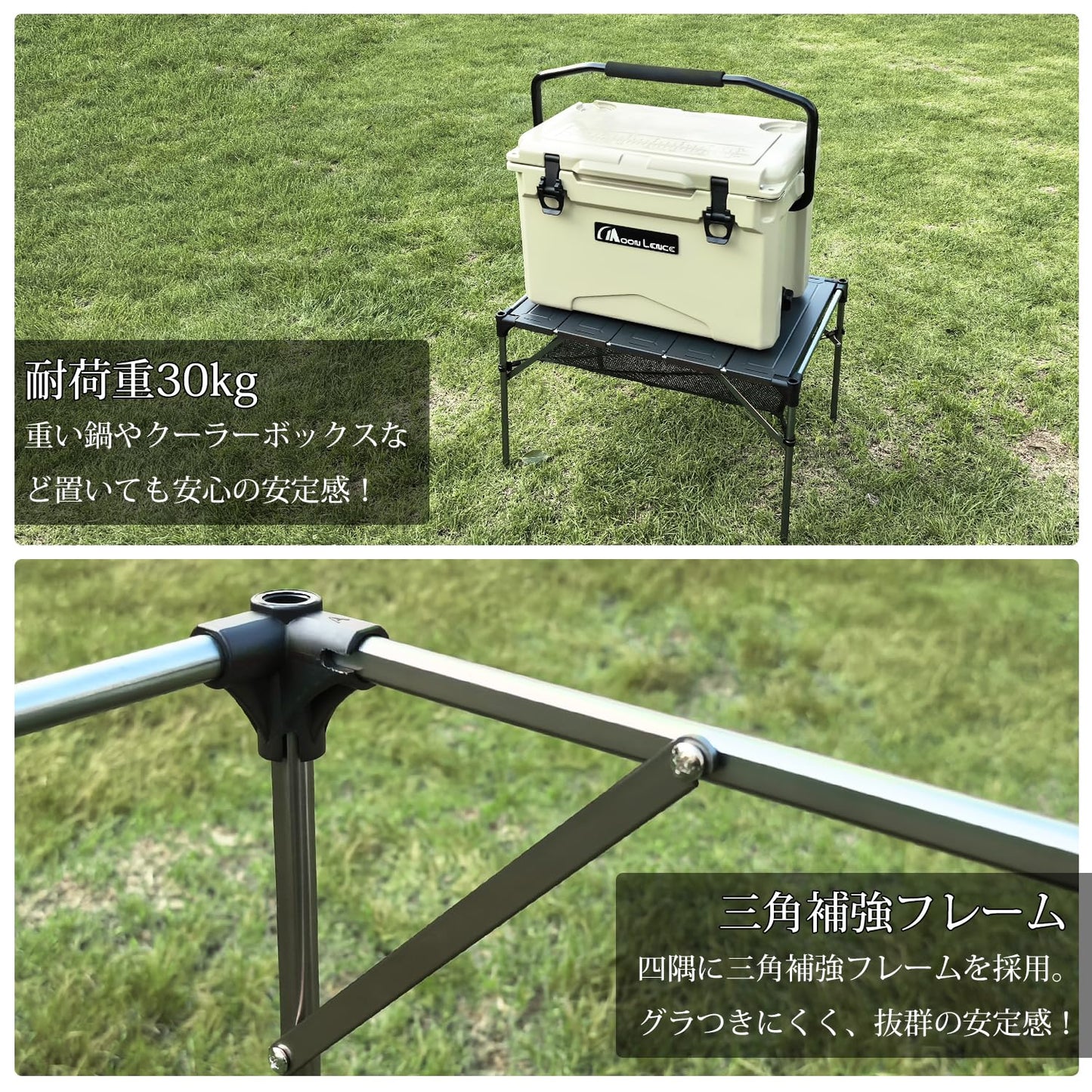YOYOSTAR 2026 キャンプ テーブル アルミニウム合金 ロールテーブル ランタンハンガー付き アウトドア ハイキング BBQ 折りたたみ式 コ