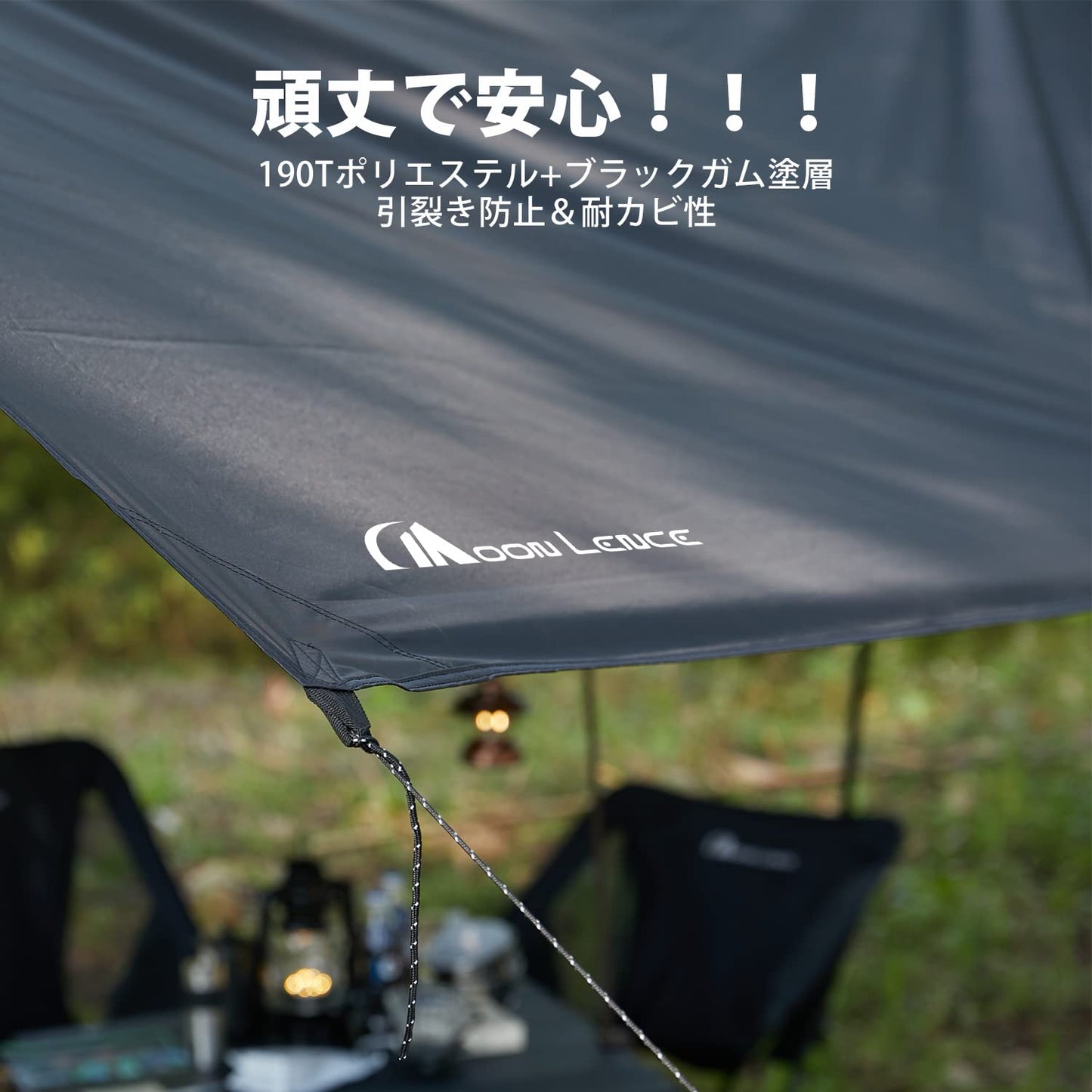 YOYOSTAR 2026 タープ 3mｘ4m ブラックガム加工 防水タープ レクタタープ 3000mm耐水圧 紫外線カット 日除け 天幕 シェード キャンプ 軽