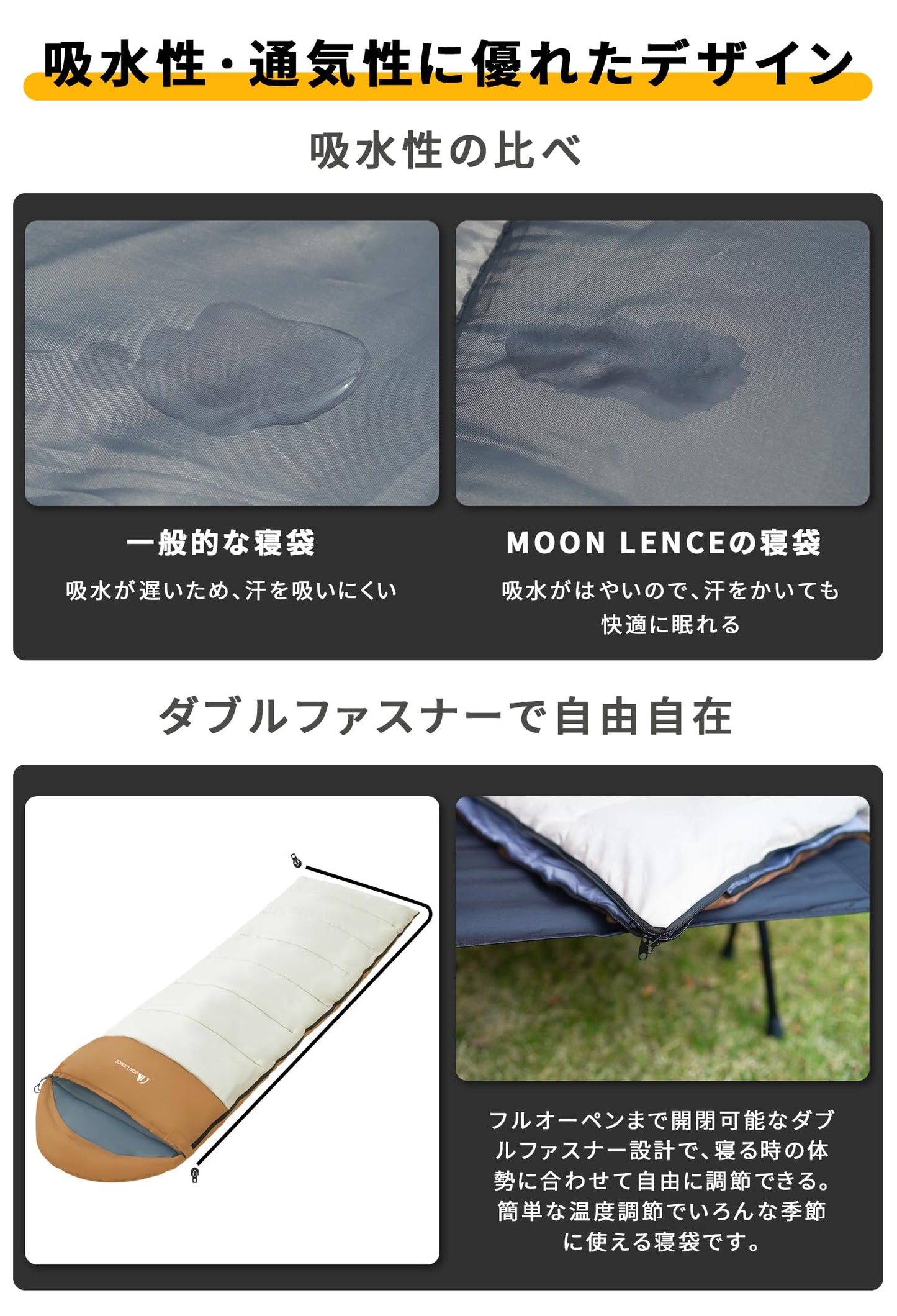 YOYOSTAR 2026 寝袋 封筒型 シュラフ 1.4/1.8kg 軽量 保温 防水 コンパクト アウトドア キャンプ 登山 車中泊 防災用 丸洗い可能 春用